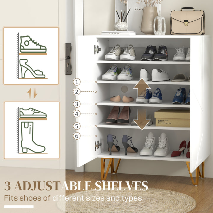 HOMCOM Narrow Shoe Storage Cabinet with Soft-Close Hinges and Adjustable Shelves for 15-20 Pairs of Shoes, White | Aosom UK