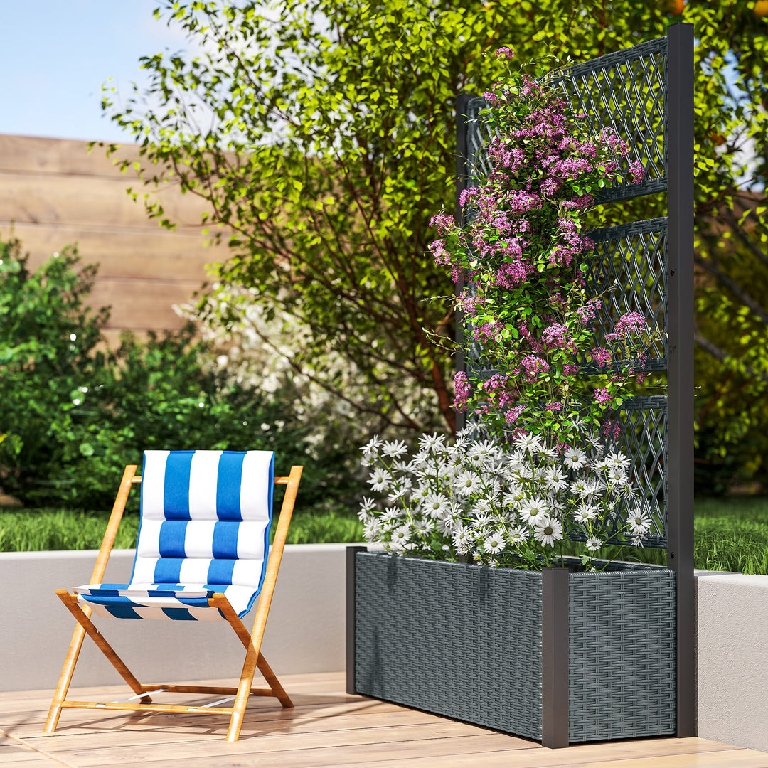 Garden Planter Box with Trellis, Liner for Climbing Plants, Vegetables, Flowers, 90 x 35 x 148 cm, Charcoal Grey