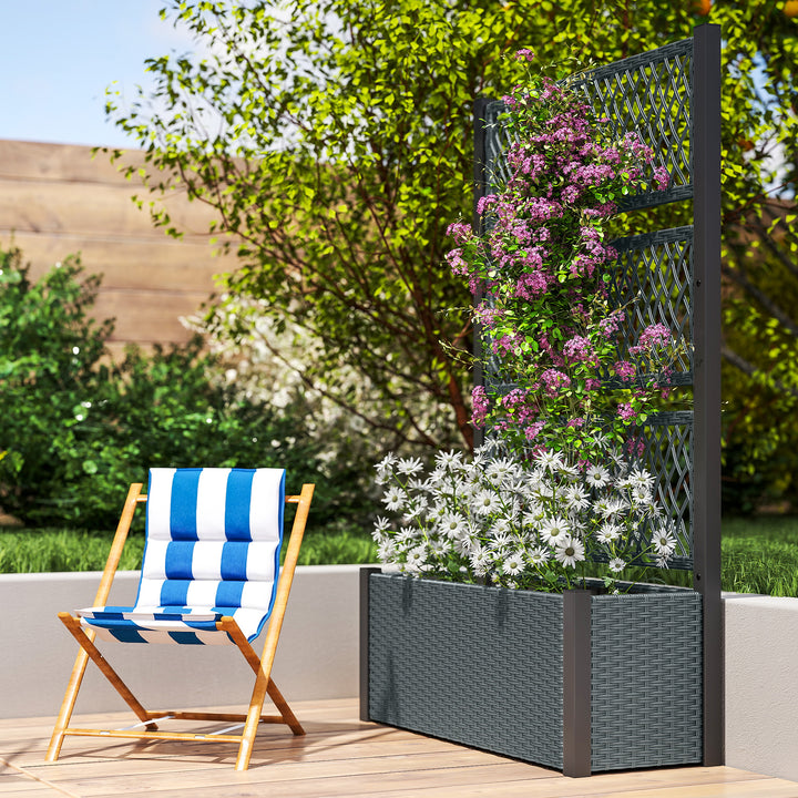 Garden Planter Box with Trellis, Liner for Climbing Plants, Vegetables, Flowers, 90 x 35 x 148 cm, Charcoal Grey