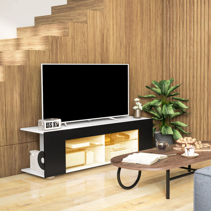 Multi-Shelf TV Cabinet, with Adjustable LED Lights - Black