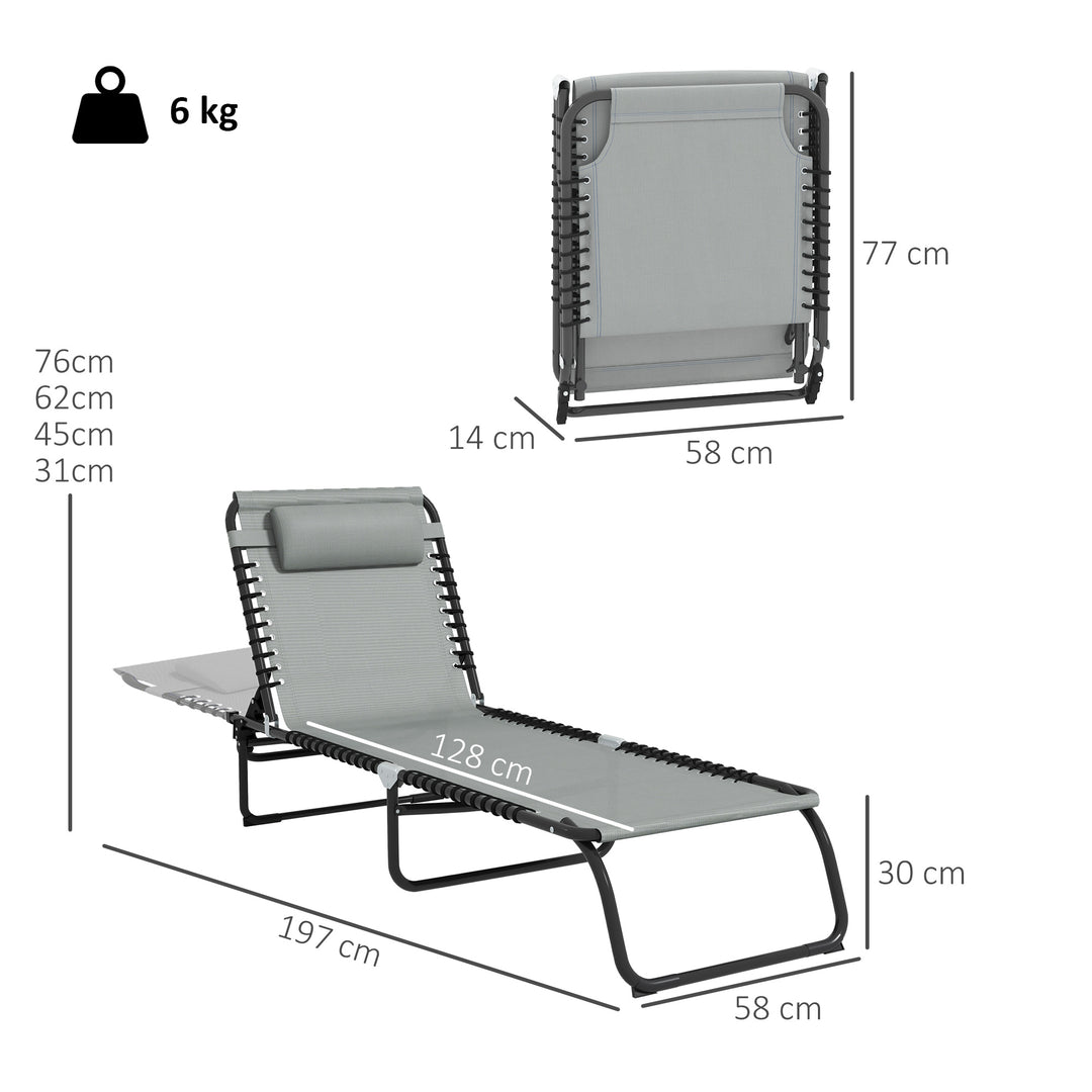 Folding Sun Lounger, with Four-Position Back - Light Grey