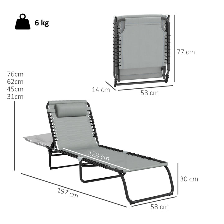 Folding Sun Lounger, with Four-Position Back - Light Grey