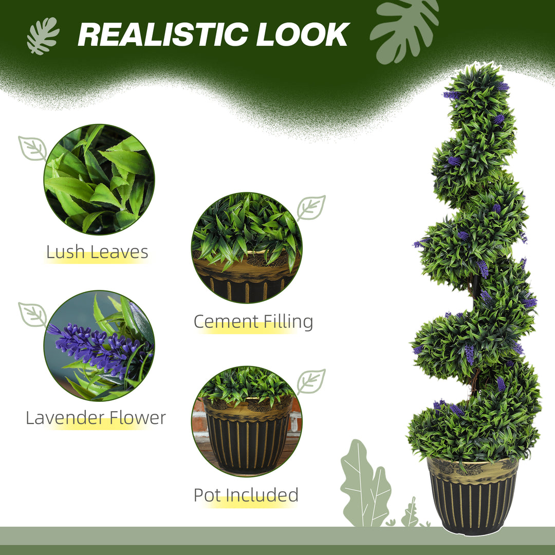 Set of 2 Decorative Artificial Plants, Boxwood Spiral Topiary Tree with Lavender and Pot, Fake Plants for Home Indoor Outdoor Decor, 115cm