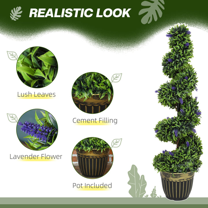 Set of 2 Decorative Artificial Plants, Boxwood Spiral Topiary Tree with Lavender and Pot, Fake Plants for Home Indoor Outdoor Decor, 115cm