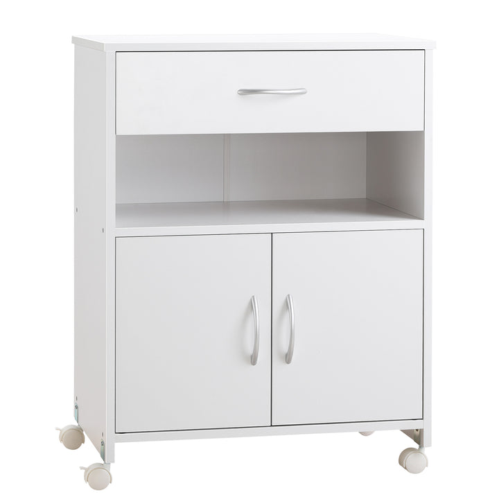MCL Printer Stand Mobile Printer Cabinet with Storage, Open Shelf, Drawer for Home Office, 60cm x 39cm x 80cm, White