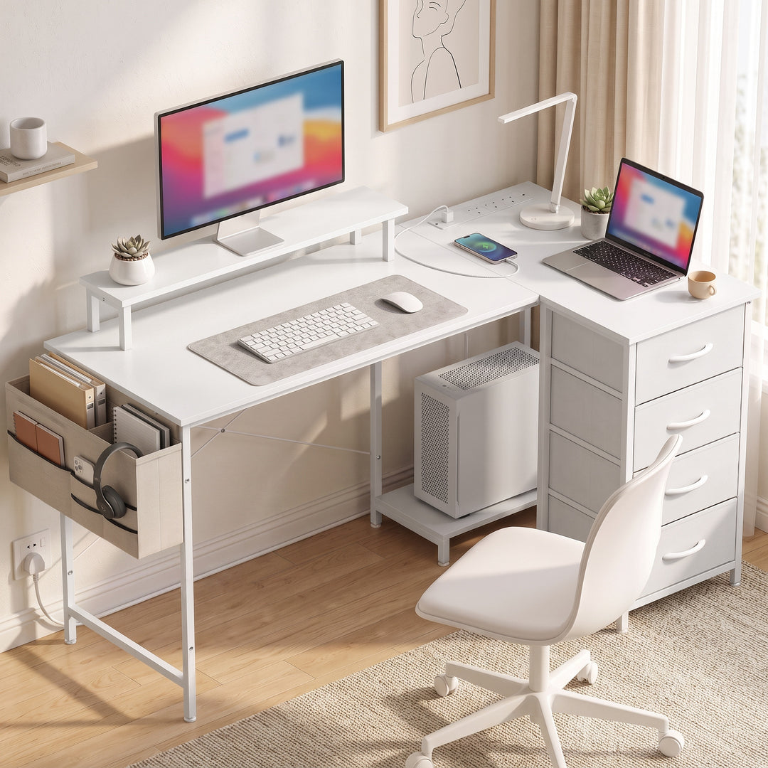 L Shaped Gaming Desk Reversible Power Outlets Corner Desk Storage - view 2