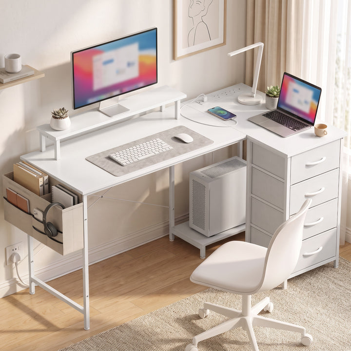 L Shaped Gaming Desk Reversible Power Outlets Corner Desk Storage - view 2