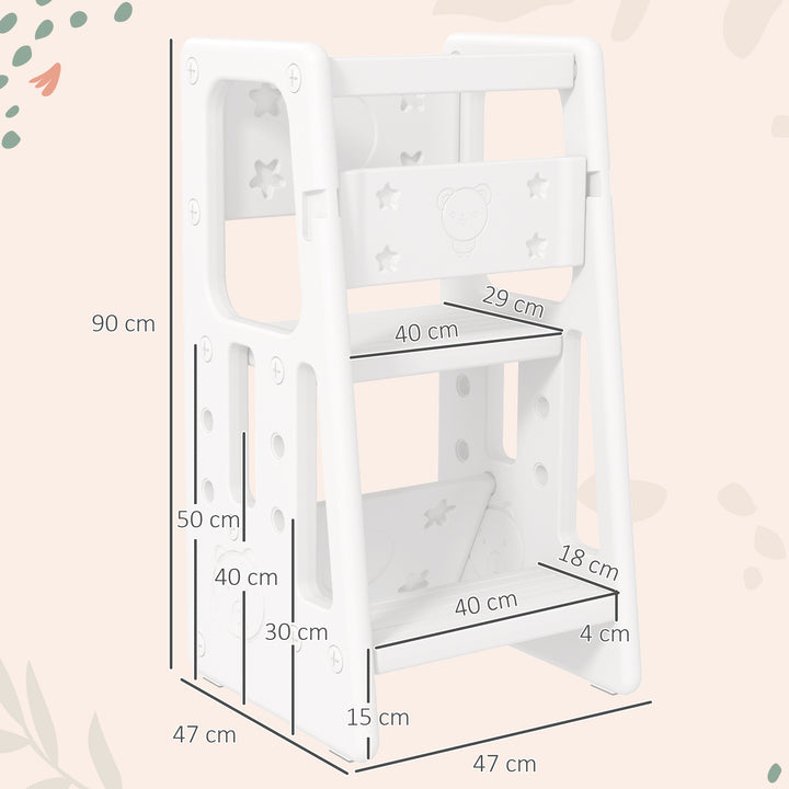 Kids Step Stool, Adjustable Standing Platform, Toddler Kitchen Stool, White