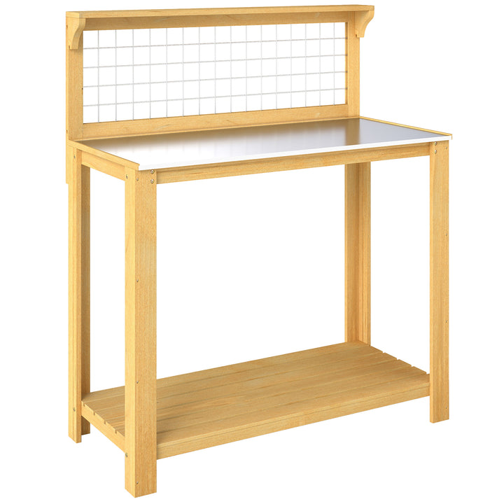 Wooden Potting Bench Table with Aluminium Worktop, Outdoor Garden Work
