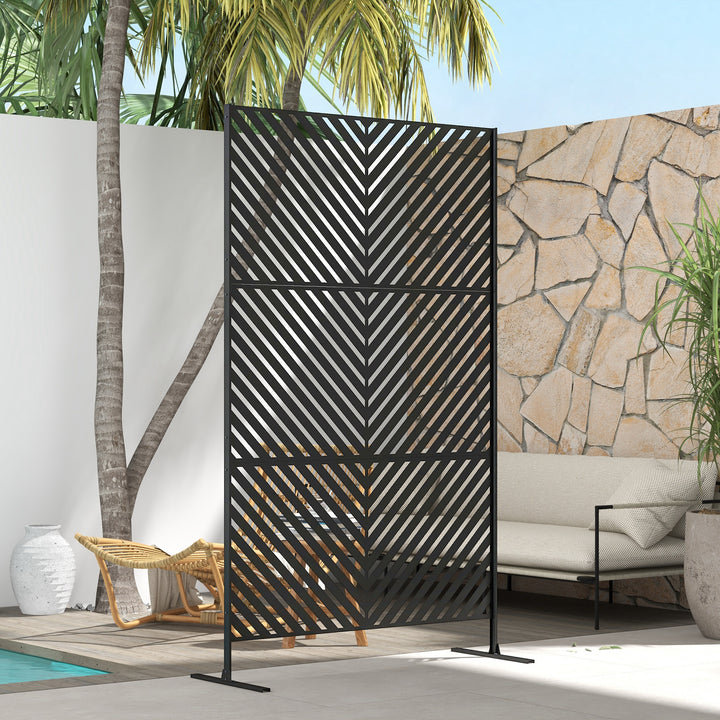 6.5FT Decorative Outdoor Divider, Metal Privacy Screen with Stand, Tri