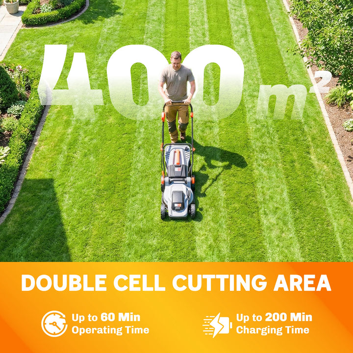 18V Cordless Lawnmower with 2 x 4Ah Batteries, Battery Lawn Mower with