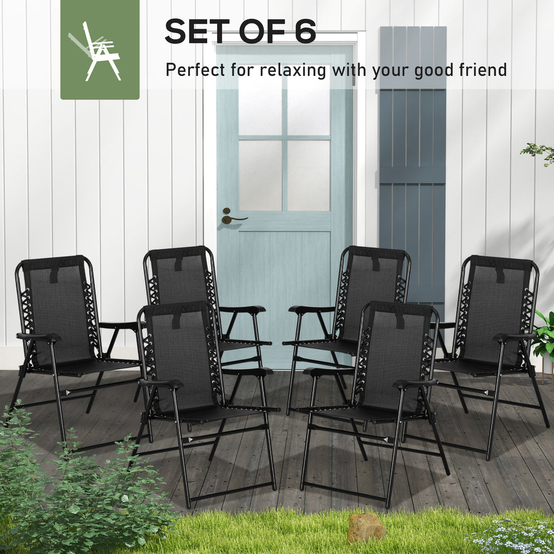 6 Pcs Patio Folding Chair Set, Outdoor Portable Loungers for Camping Pool Beach Deck, Lawn w/ Armrest Steel Frame Black
