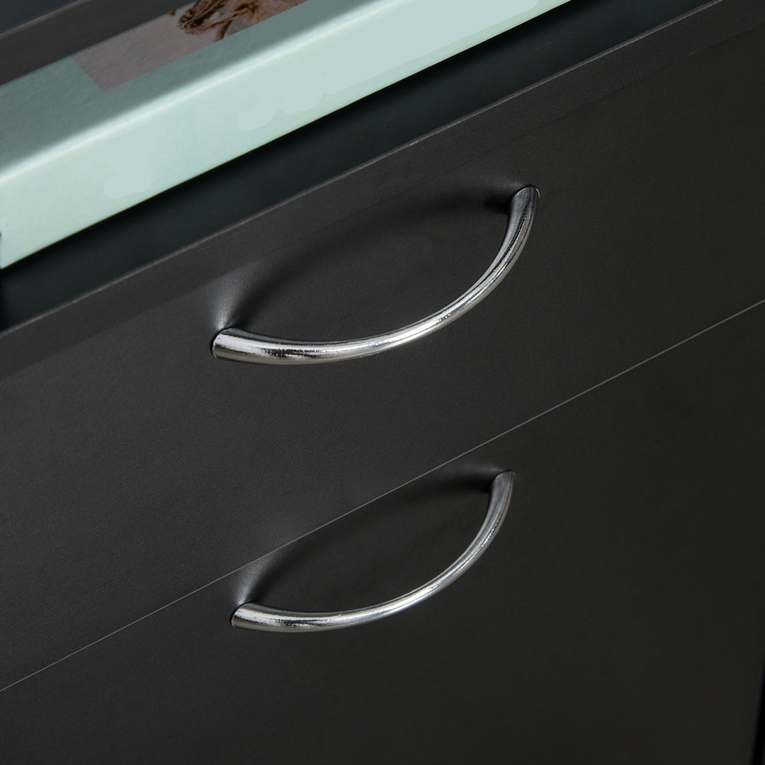 60cm Filing Cabinet with Drawer, Open Shelf, Metal Handles and 4 Wheels, Office Home Organiser Mobile Printer, Black