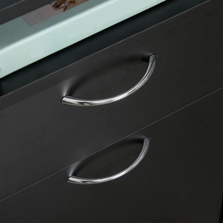60cm Filing Cabinet with Drawer, Open Shelf, Metal Handles and 4 Wheels, Office Home Organiser Mobile Printer, Black