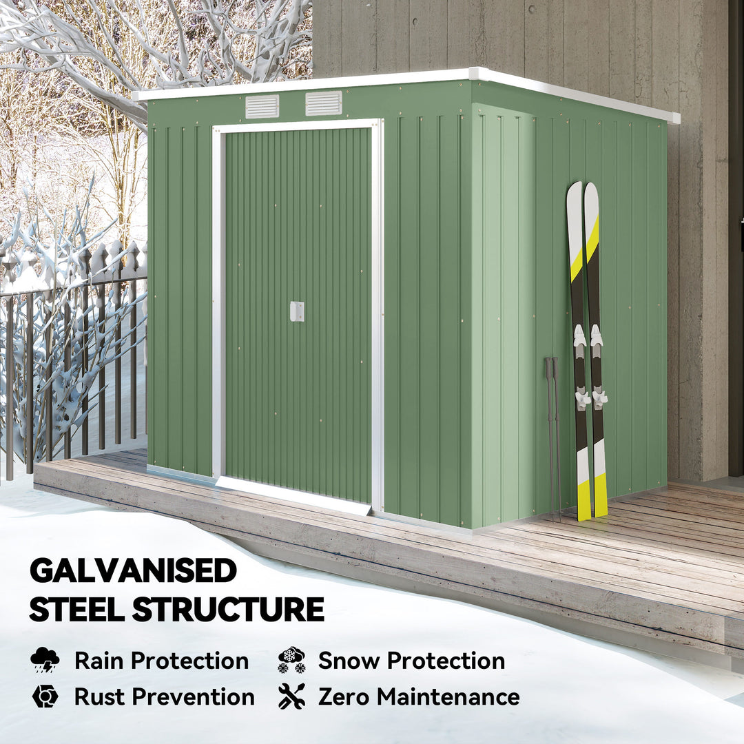 MCL 7 x 4ft Galvanised Steel Garden Shed, with Foundation Kit - Green