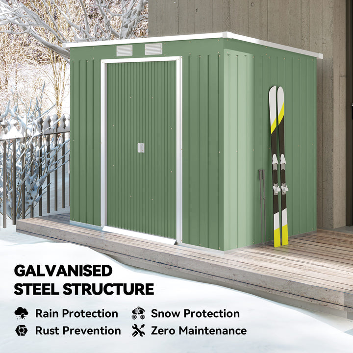 MCL 7 x 4ft Galvanised Steel Garden Shed, with Foundation Kit - Green