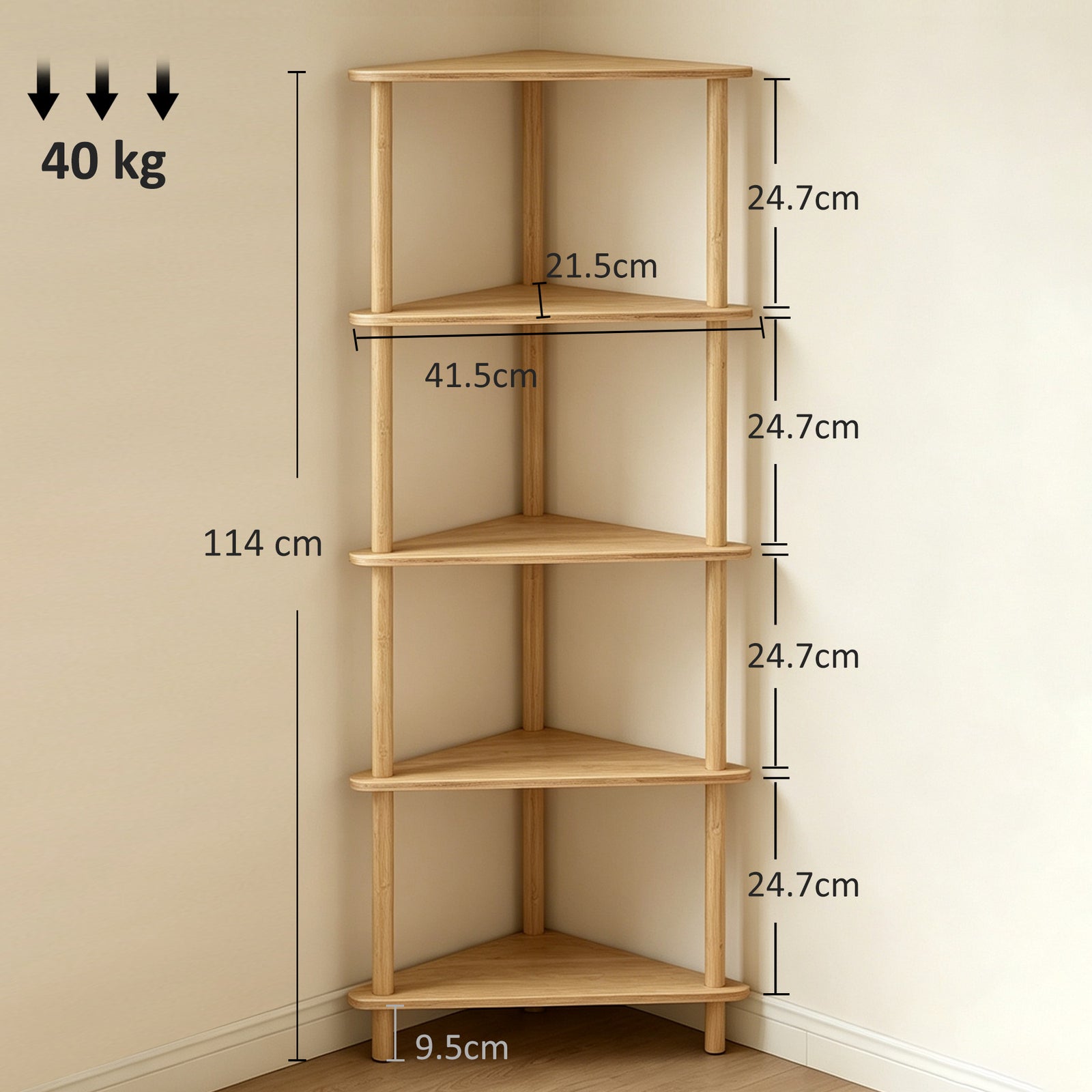 Bamboo Storage Shelf, 5-tier Corner Shelf, Freestanding Shelving Unit 