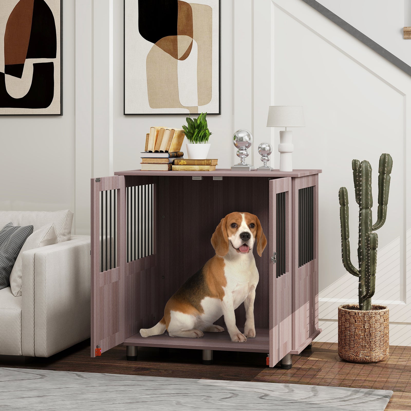Dog Crate Table for Medium and Large Dogs with Magnetic Door for Indoor Use, 85 x 55 x 75 cm, Purple