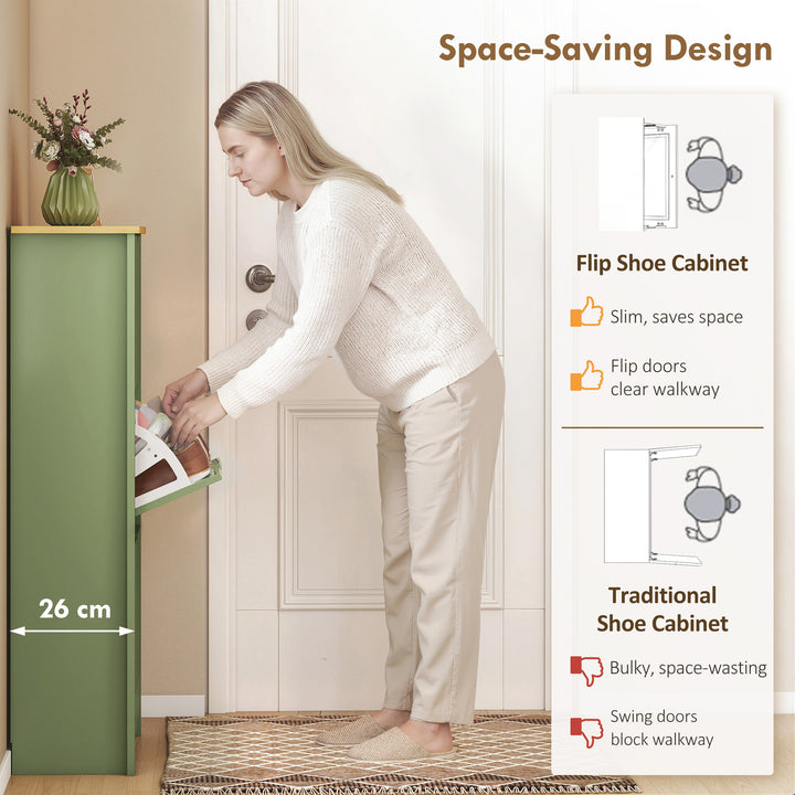 Slim Shoe Cabinet, Narrow Shoe Cupboard with 3 Flip Drawers, Adjustabl