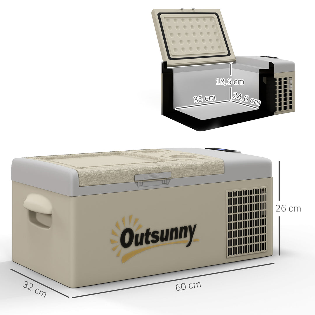 16L Portable Car Fridge, -20℃ to 10℃ Adjustable Temperature - Khaki/Grey
