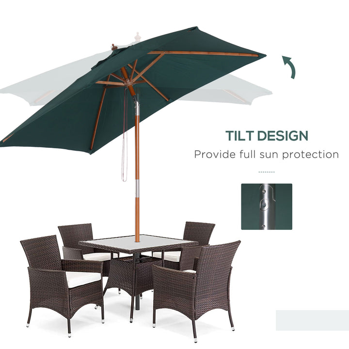 2m x 1.5m Garden Parasol Umbrella with Tilting Sunshade Canopy, Outdoor Market Table Umbrella with Wood and Bamboo Frame, Green