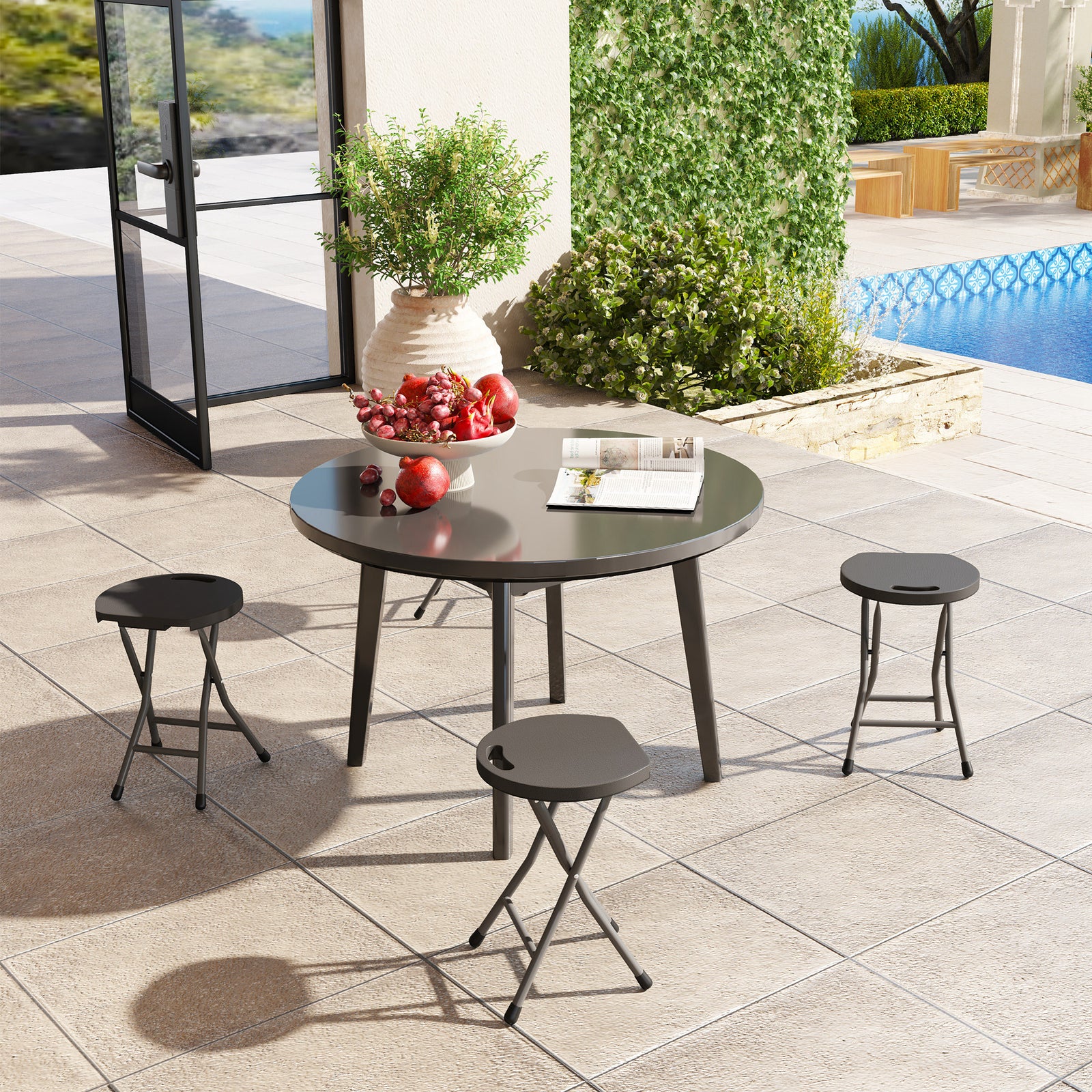 Set of Four Folding Carry Stools - Charcoal Grey