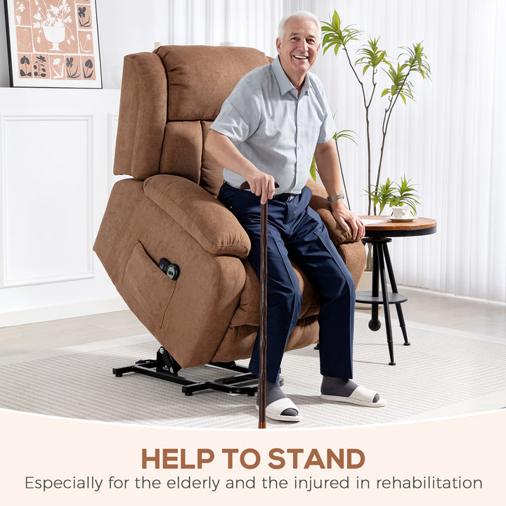 MCL Power Lift Recliner Chair with Massage, Overstuffed Lift Chair for Elderly with Footrest, Remote and Side Pocket, Brown
