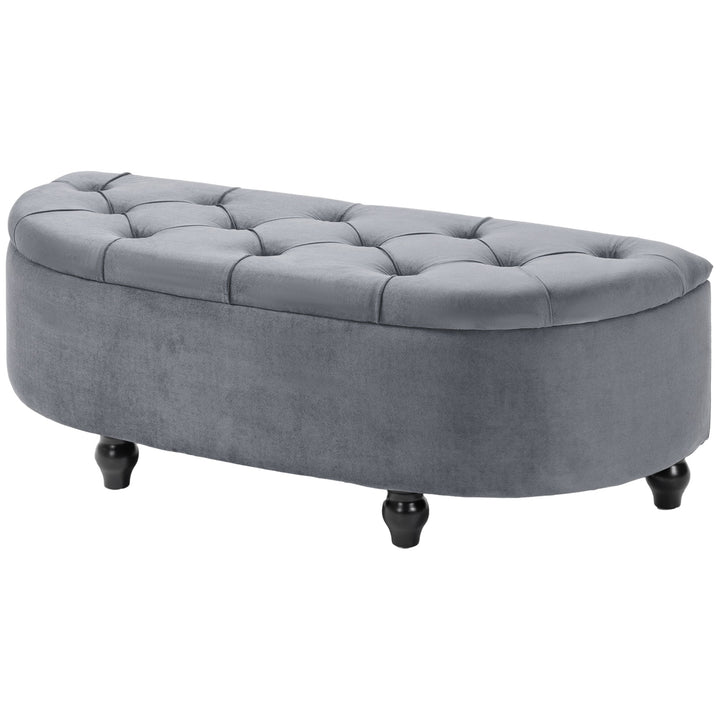 HOMCOM Semi-Circle Bed End Bench Ottoman w/ Storage Tufted Upholstered Accent Seat Footrest Stool w/ Rubberwood Legs for Bedroom & Entryway | Aosom UK