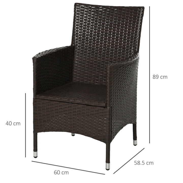 MCL 2 Pieces Outdoor PE Rattan Dining Chairs Set with Cushion, Garden Armchair with Armrests, High Backrest, Metal Frame Patio Wicker Furniture, Coffee