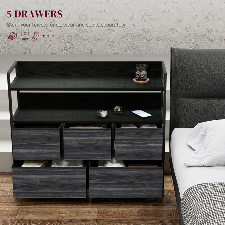 Rustic Chest of Five Fabric Drawers - Black