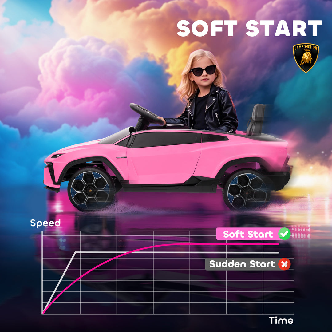 MCL 12V Licensed Lamborghini Electric Cars for Kids, Ride On Car with Remote Control for 3-6 Years Old, Pink