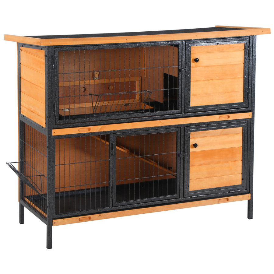 Wooden Metal Guinea Pigs Hutches Pet House Bunny w/ Slide-Out Tray Outdoor Light Yellow,black