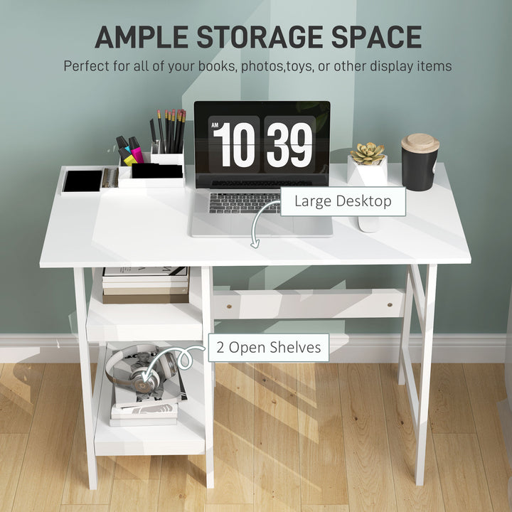 Compact Computer Desk with Storage Shelves, Study Table with Bookshelf, PC Table Workstation for Home Office, Study, Easy Assembly, 106 x 51cm, White