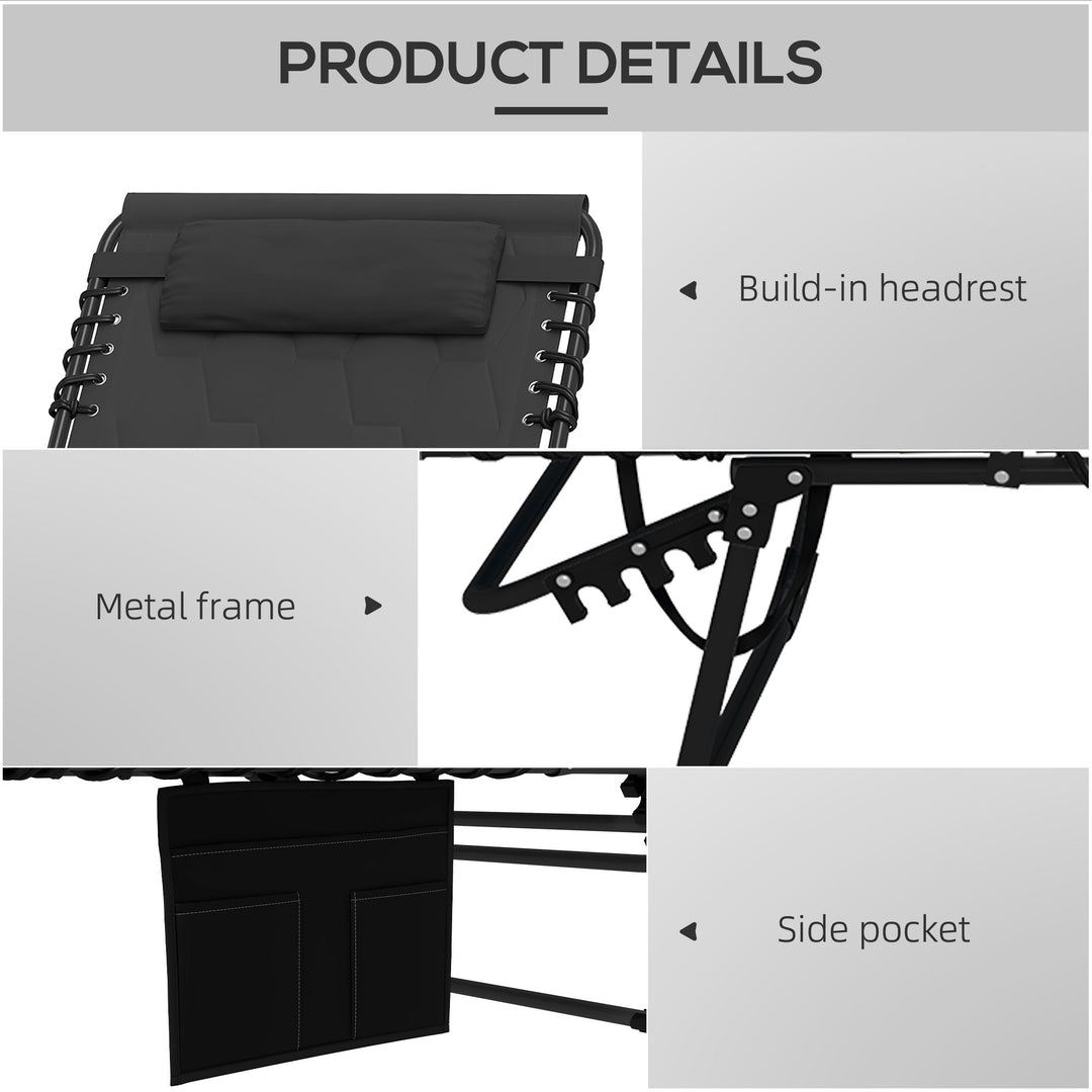 Padded Sun Lounger, with Five-Position Reclining Back - Black