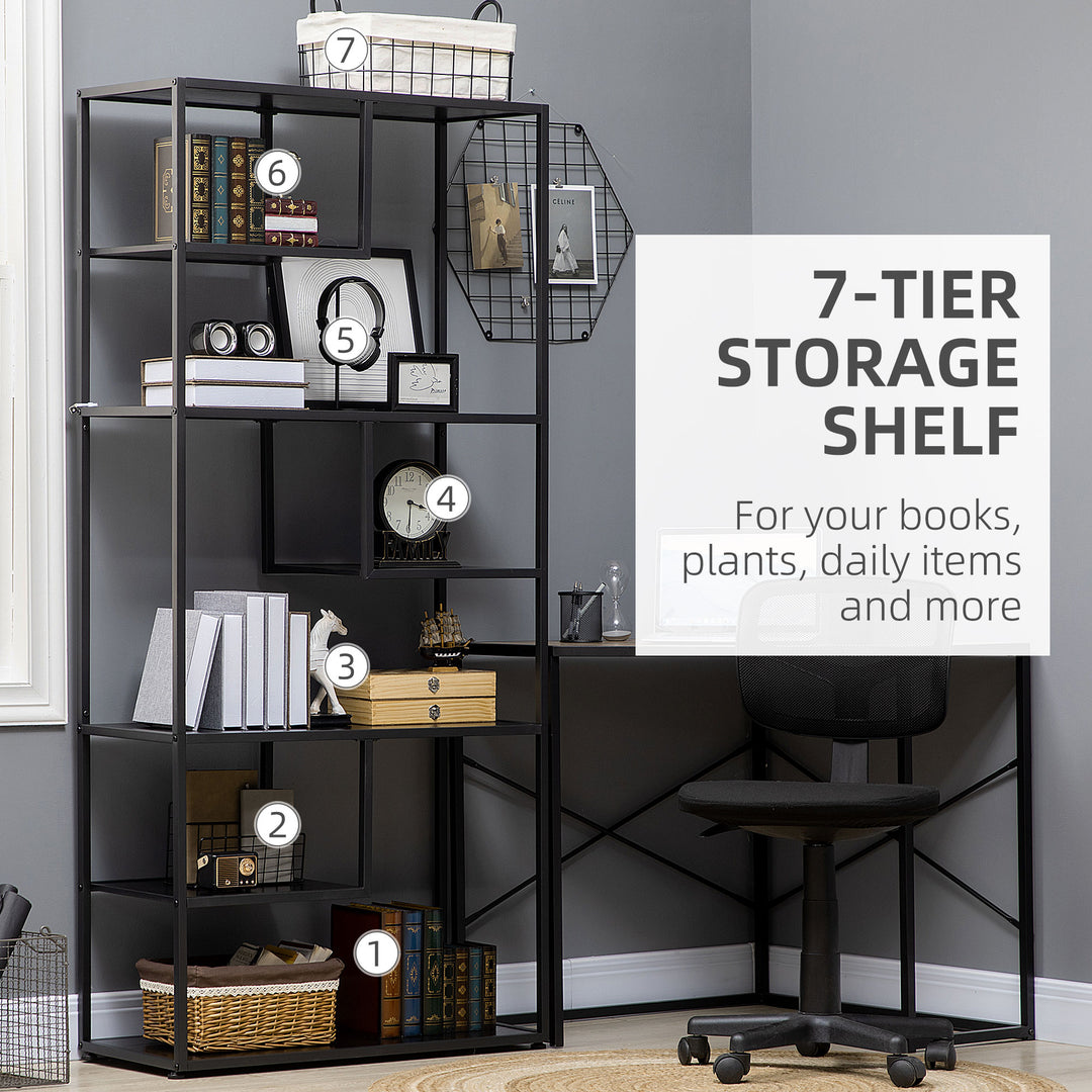 Industrial Accent Display Rack 7 Tier Bookcase, Display Rack for Livin