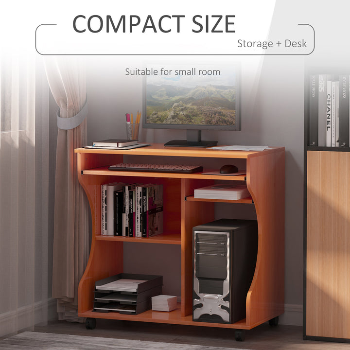 Multi-Storage Compact Work Desk, with Wheels - Cherry Wood Colour