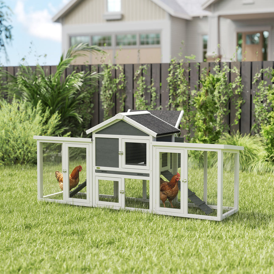 Large Chicken Coop, Wooden Garden Hen House, Poultry Coops Cages with Run, Nesting Box, Grey