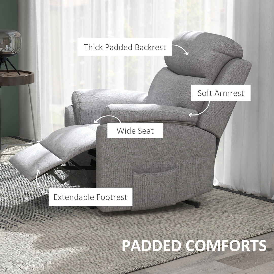 Power Lift Recliner Chair, Electric Lift Chair for Elderly, Overstuffed Linen Fabric Riser and Reclining Armchair with Remote Control, Side Pockets, for Living Room, Grey
