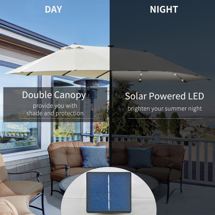 4.4m Double-Sided Sun Umbrella Patio Parasol LED Solar Lights Cream White