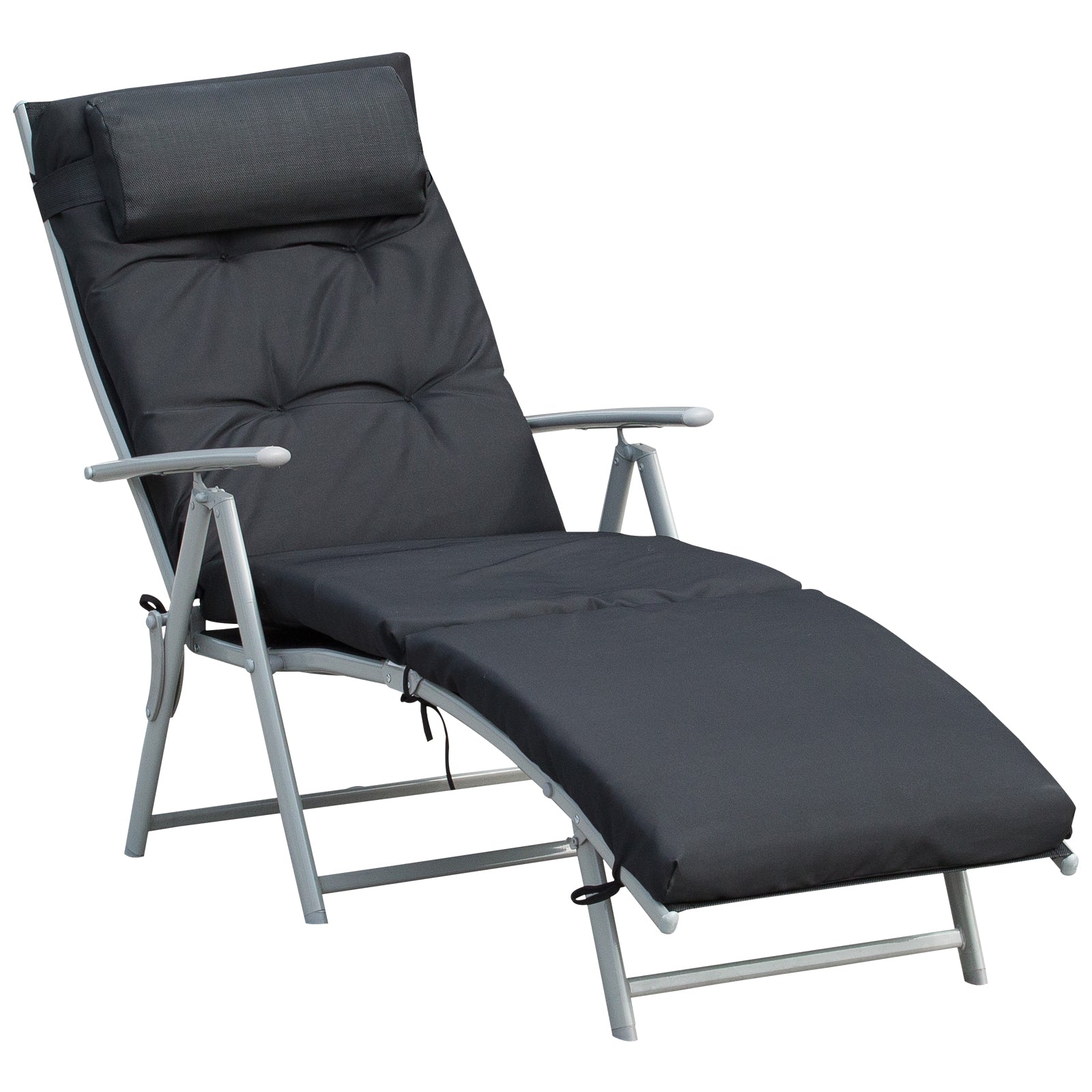 Steel Frame Outdoor Garden Padded Sun Lounger w/ Pillow Black