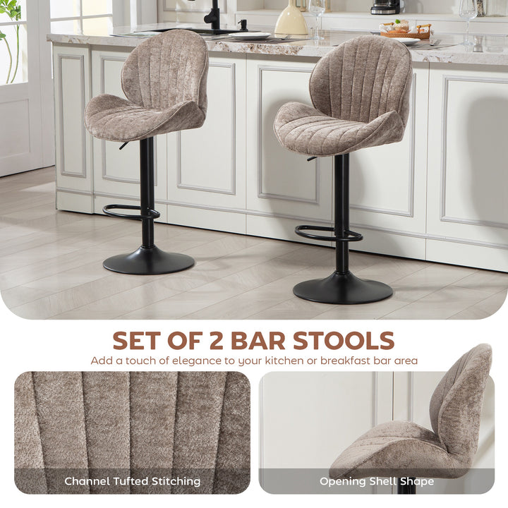 Bar Stools Set of 2, Swivel Barstools with Back, Adjustable Height and