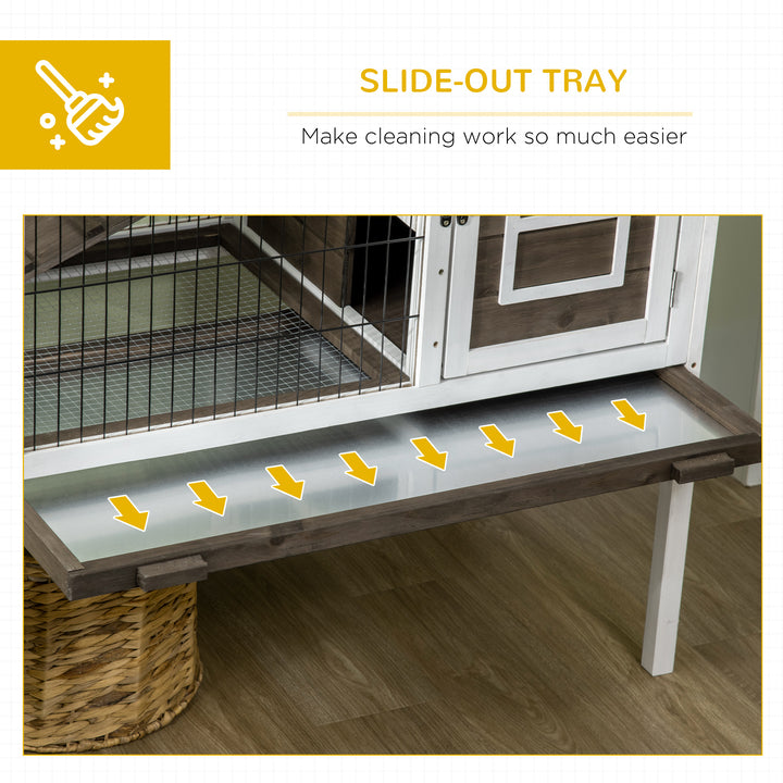Wooden Rabbit Hutch, Guinea Pig Cage, with Removable Tray, Openable Roof
