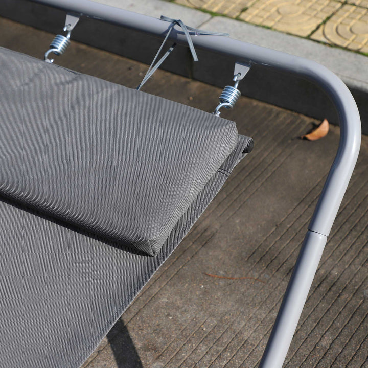 Rocking Sun Lounger, Double Garden Lounger Sunbed with Headrest Pillows, Texteline Outdoor Rocking Chair Swing Hammock Daybed with Metal Frame for Patio, Terrace, 212 x 175 x 60 cm, Grey