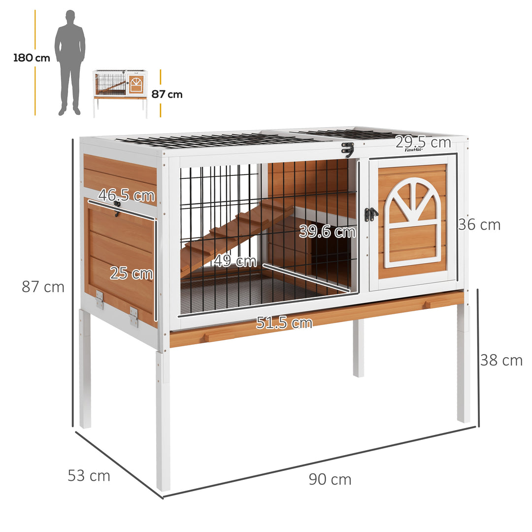 PawHut Rabbit Hutch: Wooden Cage with Removable Tray & Openable Roof, Guinea Pig Home, Blue/White