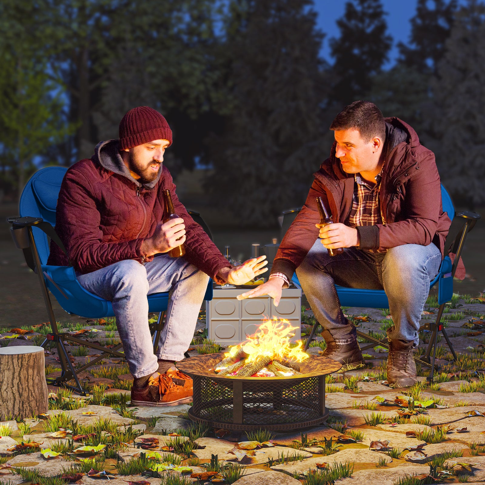 Hammock Camping Chair Set of 2, Adjustable Back Swinging Camping Chair Portable Swinging Chair with Cup Holder, Headrest, Padded Seat and Carry Bag for Travel Fishing Hiking, Blue