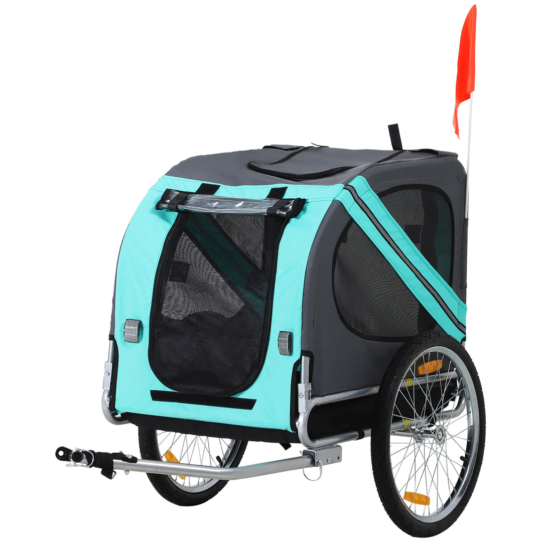 MCL Folding Dog Bike Trailer Pet Cart Carrier for Bicycle Travel in Steel Frame with Hitch Coupler - Light Blue & Grey