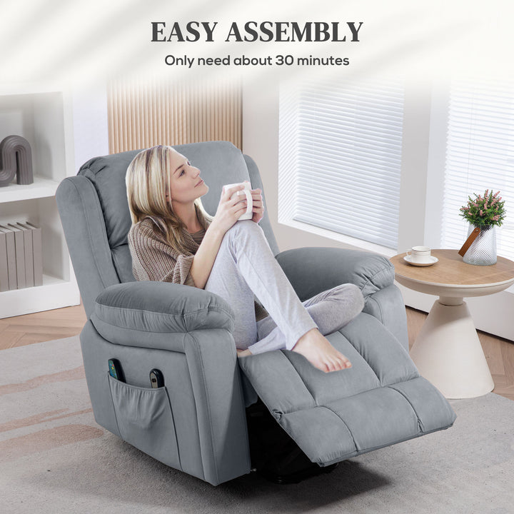 Eight Massage Point Electric Reclining Lift Chair, with Remote - Grey
