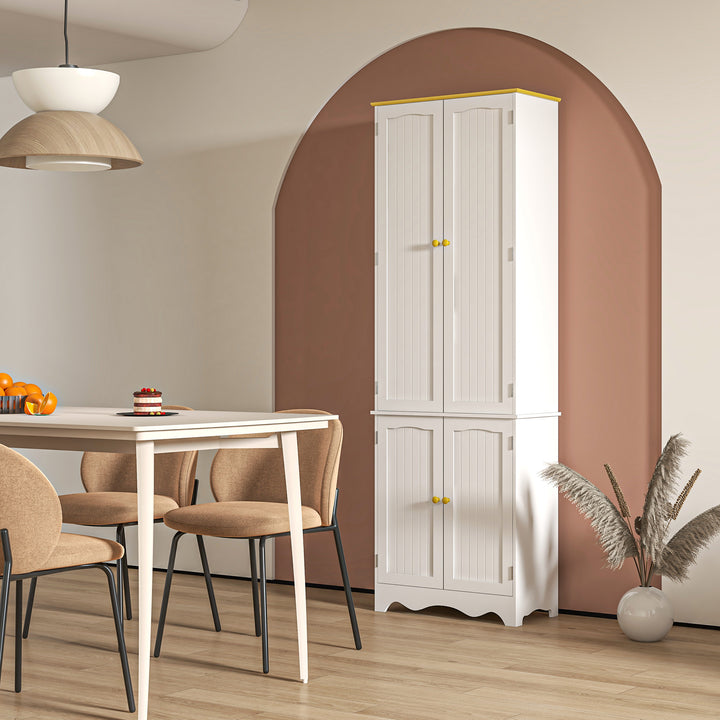 MCL Freestanding 4-Door Kitchen Cupboard, Storage Cabinet Organizer with 4 Shelves, White