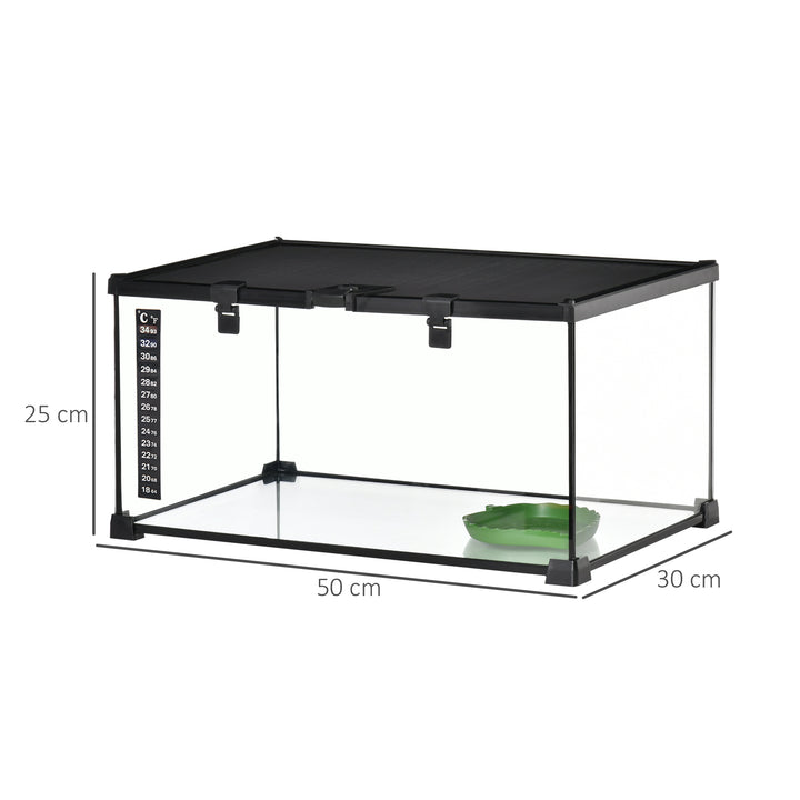 PawHut 50 x 30 x 25 cm Reptile Glass Terrarium, Reptile Breeding Tank, Climbing pet Glass Containers, with Strip Patch Thermometer | Aosom UK