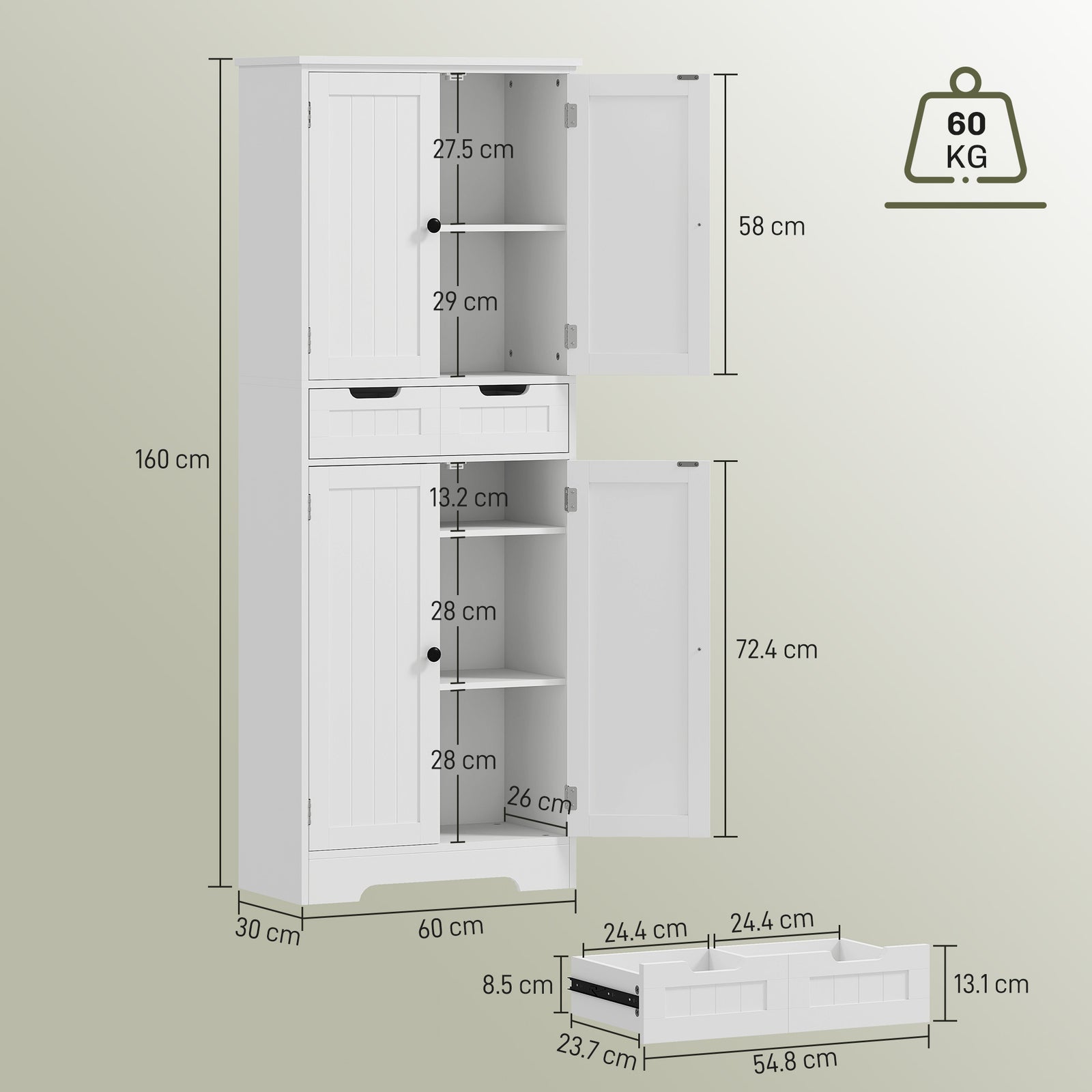 Tall Bathroom Cabinet, Freestanding Bathroom Storage Cabinet with Draw